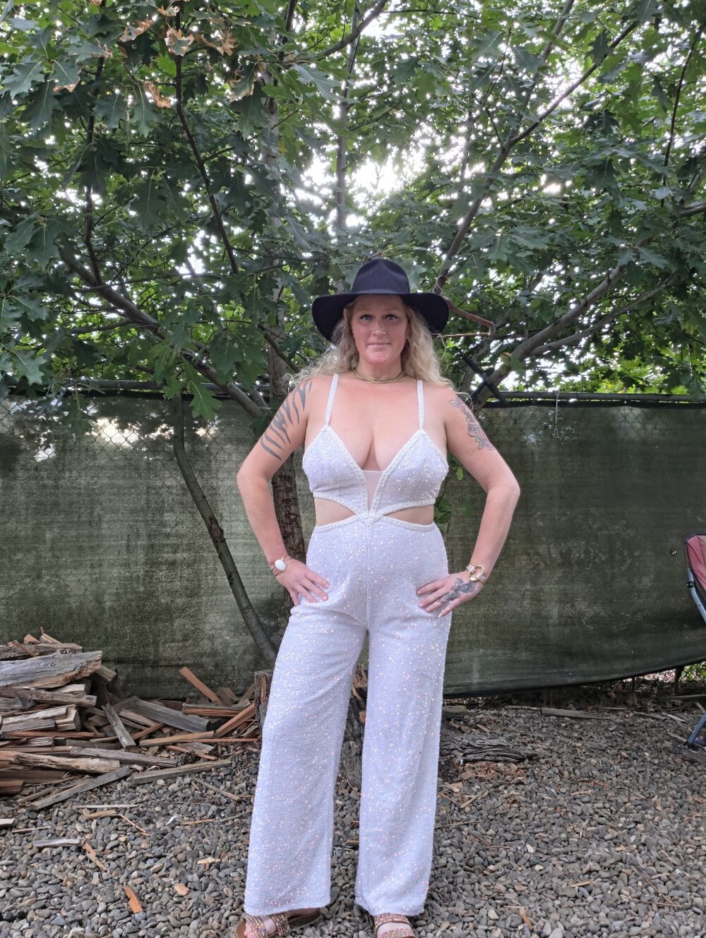 White Sparkle Cutout Jumpsuit 70s Disco Revival Studio 54 Night Out Clubwear